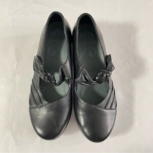 Dansko Ainsley Black Leather Mules  with Tied Knot Velcro Strap